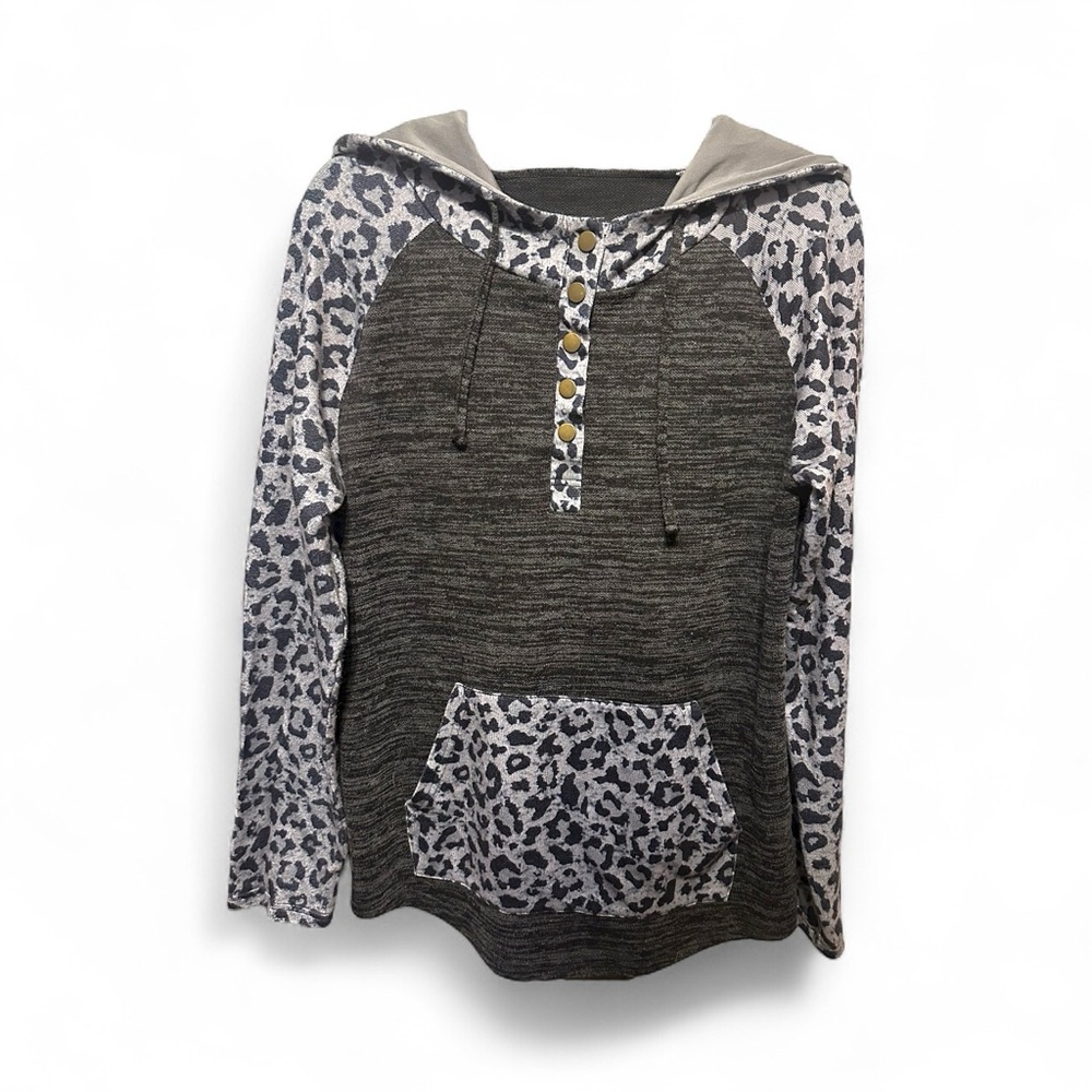Gray Leopard Print Hoodie